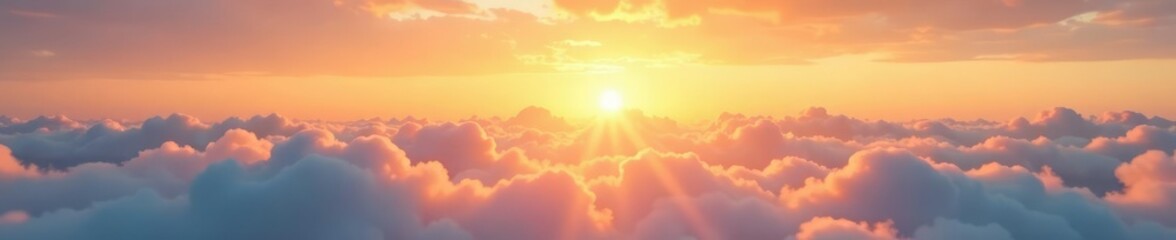 Fototapeta premium Softly glowing white cirrus clouds on a sunset horizon, golden light, soft focus, peaceful
