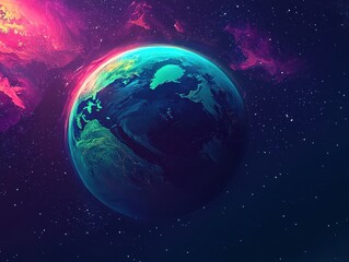 Glowing planet against dark cosmos subtly illuminated by distant stars in a striking celestial scene