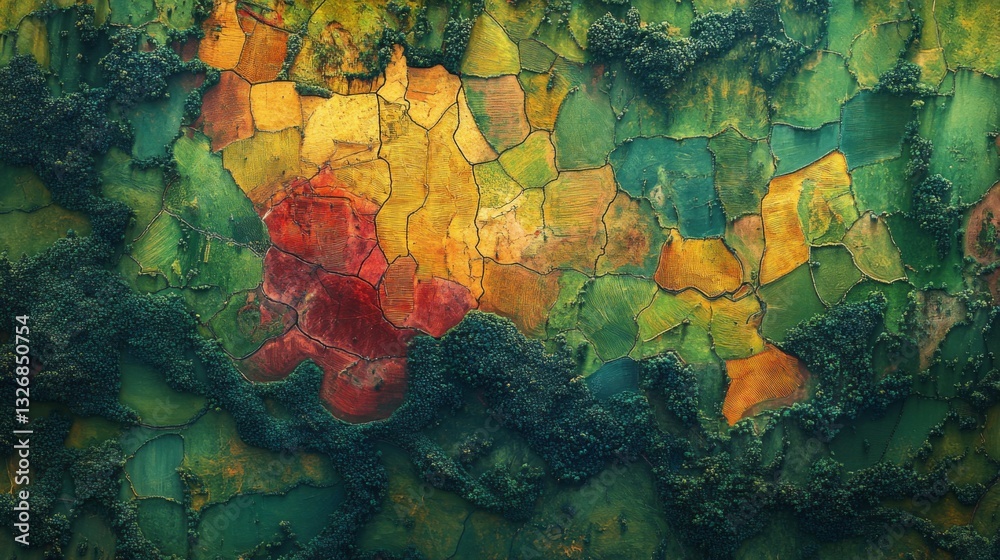 Poster detailed examination of diverse agricultural zones within a verdant setting highlights the use of sa