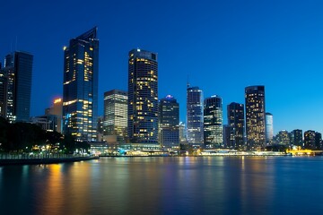 Naklejka premium glorious splendor of an urban outline graced with current design feats brightened by vivid metropolitan beams and pulsing with dynamic force of a city on brink 