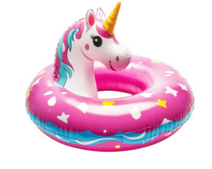 giant unicorn inflatable ring with pink donut design, perfect for summer fun in pool or at beach. This whimsical float adds joy to any water activity