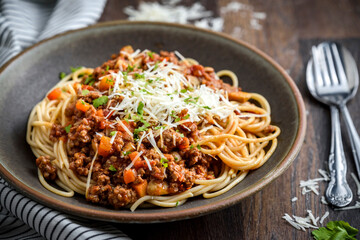 Spaghetti bolognese with tomato sauce 