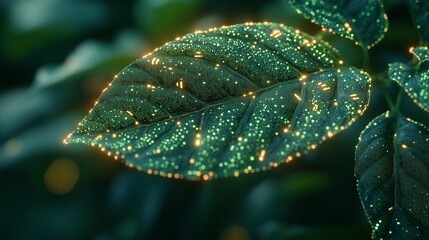 Futuristic digital leaf with glowing circuits representing bio-technology