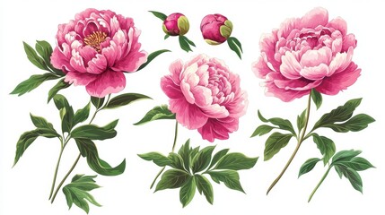 Elegant presentation of peonies and their leafy companions.