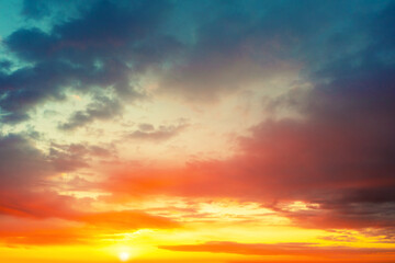 Colorful cloudy sky at sunset. Sky abstract nature background