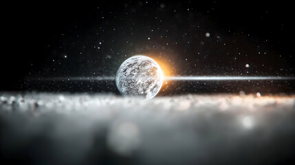 An illuminated planet above clouds amidst stars in space