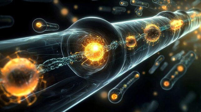 A detailed illustration of microtubules functioning as a rail system in cells.