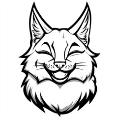 Obraz premium A Joyful Eurasian Lynx Smiling Face, Black and White Illustration, Happy Feline Portrait