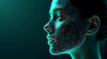 Futuristic Portrait of a Woman Transitioning into a Digital Realm with Geometric Patterns