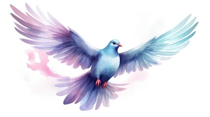 Obraz premium Peaceful Cute Pigeon Watercolor Illustration On Clean White Background