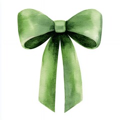Sage Green Watercolor Bow on White Background