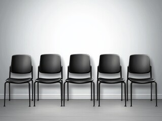 A row of chairs set up for recruitment strategy in a professional environment with realistic copy space available