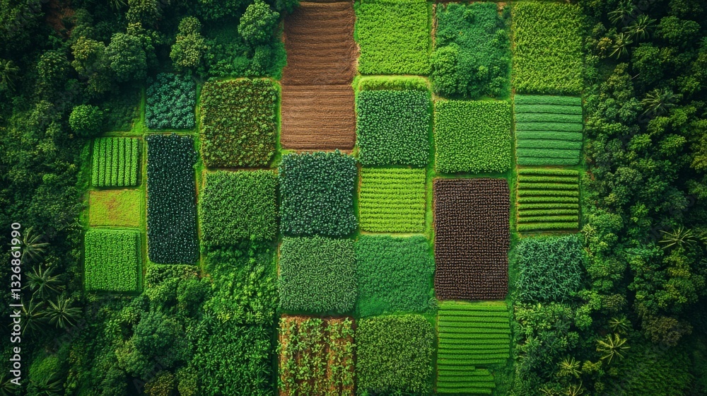 Poster various agricultural fields are captured through satellite observation, highlighting the arrangement