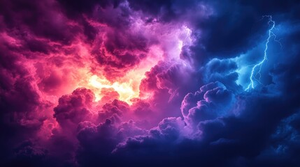 Dramatic stormy sky, lightning flashes, night, weather, background