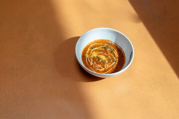 Top view Butter chicken or Murgh Makhani curry roast 
Mashroom/ chicken,/ Mutton