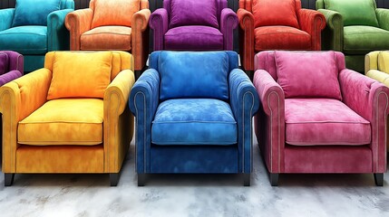 Colorful armchairs showroom floor display