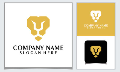 Lion head shield logo icon design template
