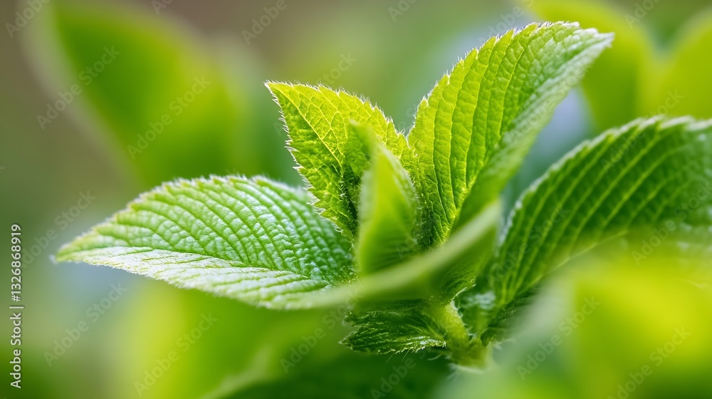 Poster close up of mint leaves with fresh green color and texture in natural light : generative ai