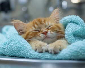 Professional Cat Grooming Session with Clean Tools and Sterile Setup for Hygiene and Relaxation
