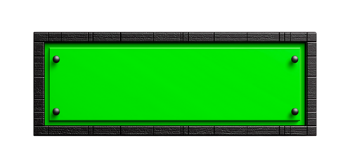 Three-dimensional push-button icon design with a blank green plate and black border