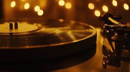 Obraz premium Elegant Vinyl Record Turntable with Soft Glowing Background Lights