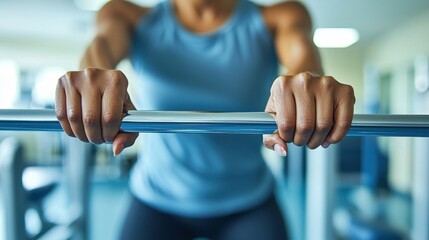 Strength training session in a gym focusing on grip and upper body strength with a dedicated athlete