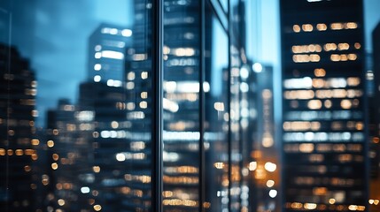 Stunning Nighttime Cityscape Reflection in High Rise Glass Building Surrounded by Bright City Lights : Generative AI