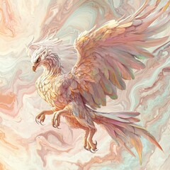 Obraz premium A mythical creature with iridescent feathers is soaring gracefully