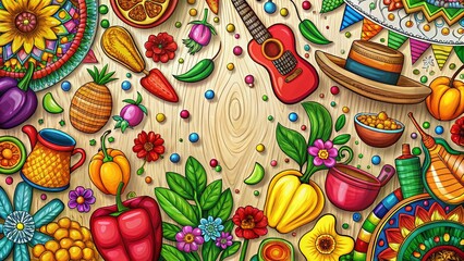 Festive Mexican Holiday Line Art: Hand-Drawn Illustration with Copy Space