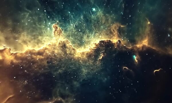 Video of spacecraft drifting through cosmic scenery in Small Magellanic Cloud with planets emerging