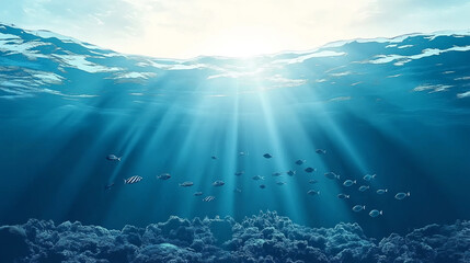 A beautiful blue ocean with sunlight shining through the water