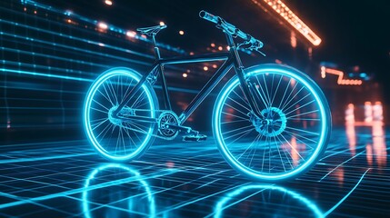 Fototapeta premium Cycling Into the Future Sleek Bike with Glowing Wheels on Grid