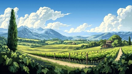 Obraz premium Discover the artistic beauty of a pixel art depiction of a lush vineyard landscape.
