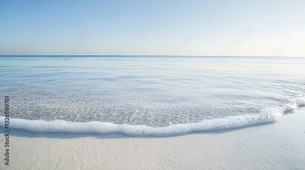 Aufkleber Serene ocean view with gentle waves lapping against a pristine sandy beach under a clear blue sky : Generative AI