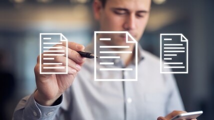 Digital Document Management: Man Interacting with Virtual Files