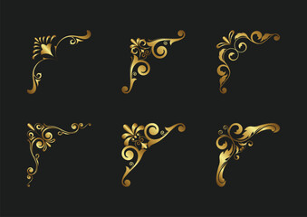 set of golden floral corner elements