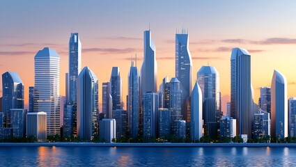 Naklejka premium Stunning 3d render of modern urban skyline landscape