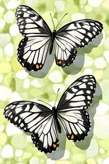 Two Elegant Black and White Butterflies on Light Green Background