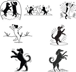 A set of vector silhouette dog dancing and playing 