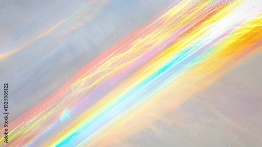 Poster beautiful rainbow light refraction on a white background with vibrant rainbow light streaks on a gre