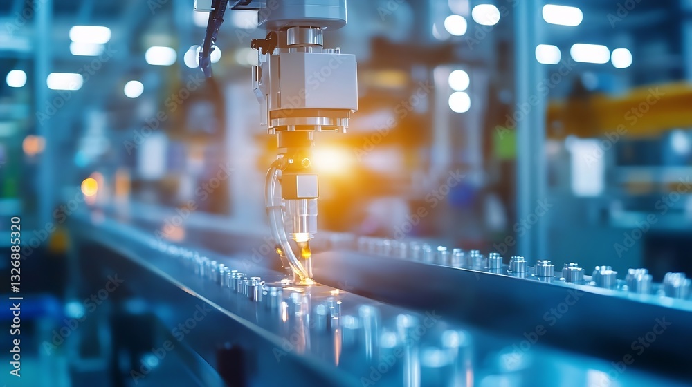 Aufkleber Advanced industrial robotic arm working on a production line in a hightech factory environment with a futuristic feel : Generative AI