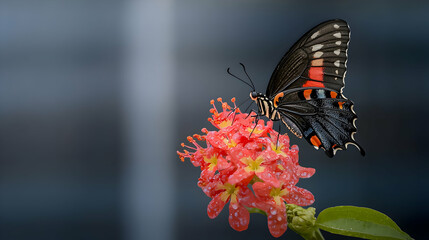 A beautiful butterfly resting on a delicate cluster of flowers