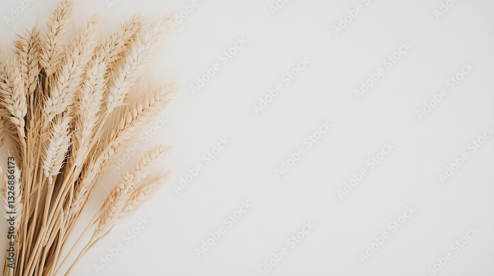 Poster dried wheat plants arranged elegantly against a plain white background for a minimalist look : gener
