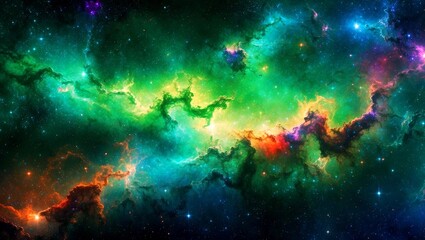 Naklejka premium Vibrant abstract green galaxy in cosmic space backdrop