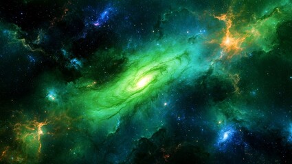 Vibrant abstract green galaxy in cosmic space background