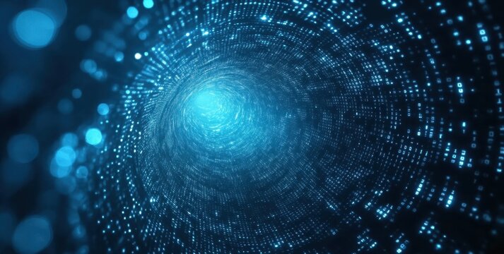 Digital tunnel effect creating big data flow with binary code numbers