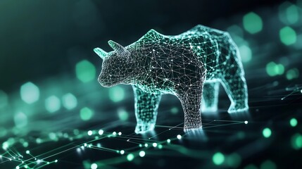 Futuristic digital bear sculpture in a glowing network of connected technology and data points : Generative AI