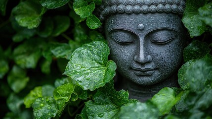 Fototapeta premium Serene Buddha Statue Amidst Lush Greenery