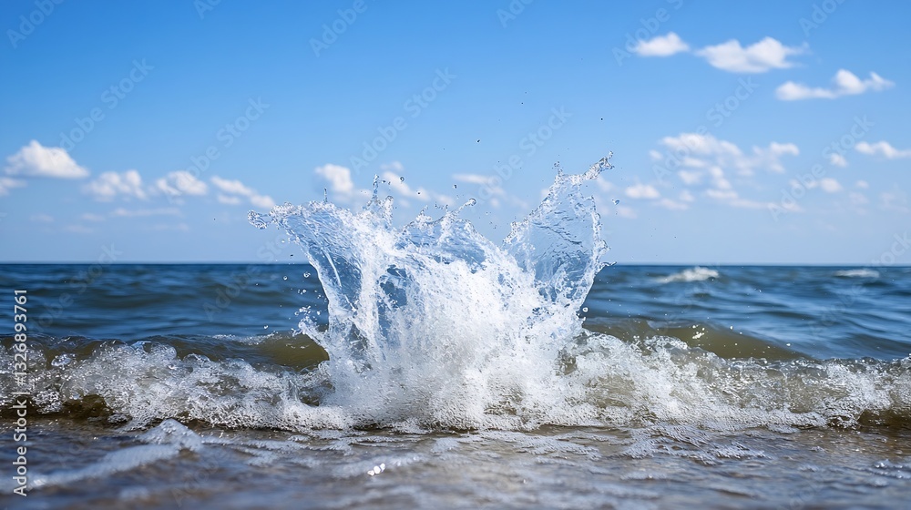 Leinwandbilder dynamic splashes of water create beautiful patterns under the bright blue sky over a tranquil ocean 