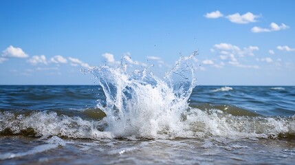 Fototapeta premium Dynamic splashes of water create beautiful patterns under the bright blue sky over a tranquil ocean : Generative AI